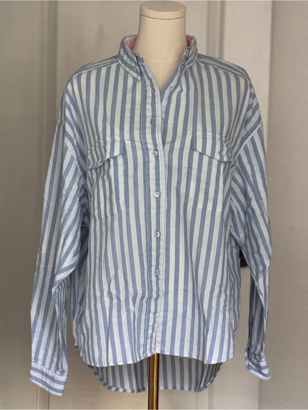 Light Blue & White Striped Women’s Button-Down Shirt